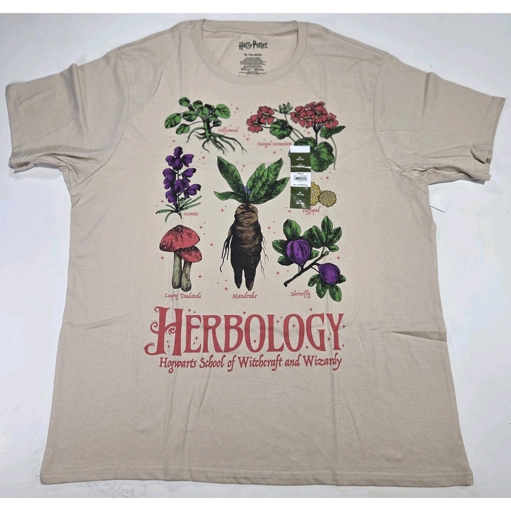Harry Potter Adult Shirt XL Beige Herbology Cotton Polyester
